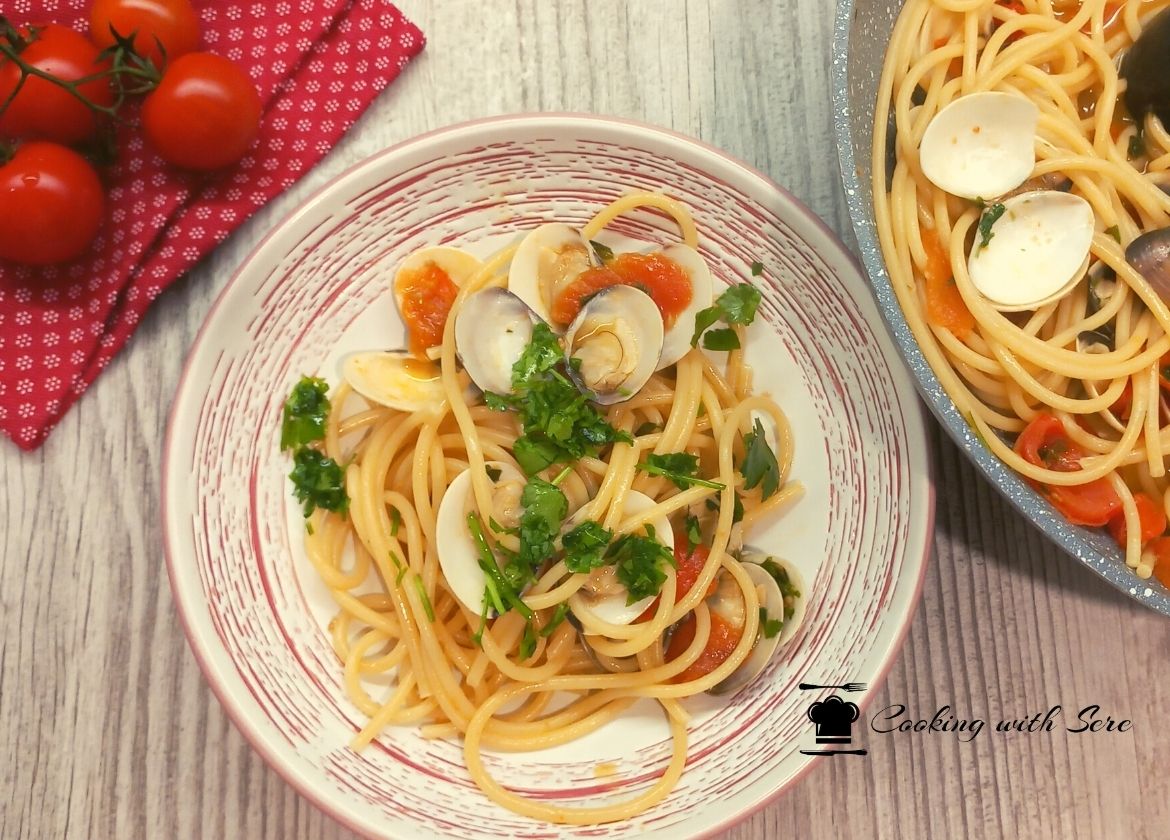 spaghetti con vongole surgelate e pomodorini