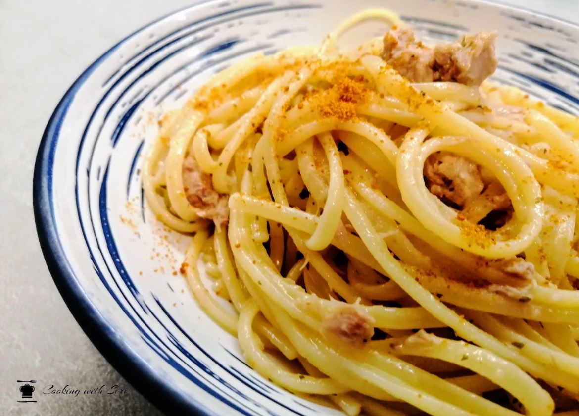 spaghetti bottarga e tonno